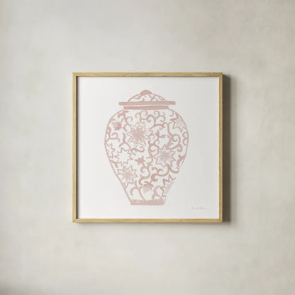 Chinoiserie III Pastel by Farida Zaman. Shown in a natural wood glass frame for a timeless modern aesthetic. Available as an archival giclee rolled canvas, fine art paper, or poster print. SKU 82372a.