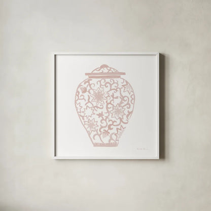 Chinoiserie III Pastel by Farida Zaman. Shown in a crisp white glass frame for a clean and minimalist style. Available as an archival giclee rolled canvas, fine art paper, or poster print. SKU 82372a.