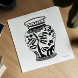 Chinoiserie IV Black by Farida Zaman. Shown as a detailed flat fine art print, highlighting archival giclee quality. Available as an archival giclee rolled canvas, fine art paper, or poster print. SKU 45965a.