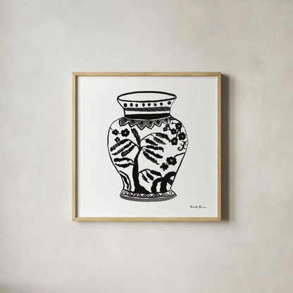 Chinoiserie IV Black by Farida Zaman. Shown in a natural wood glass frame for a timeless modern aesthetic. Available as an archival giclee rolled canvas, fine art paper, or poster print. SKU 45965a.