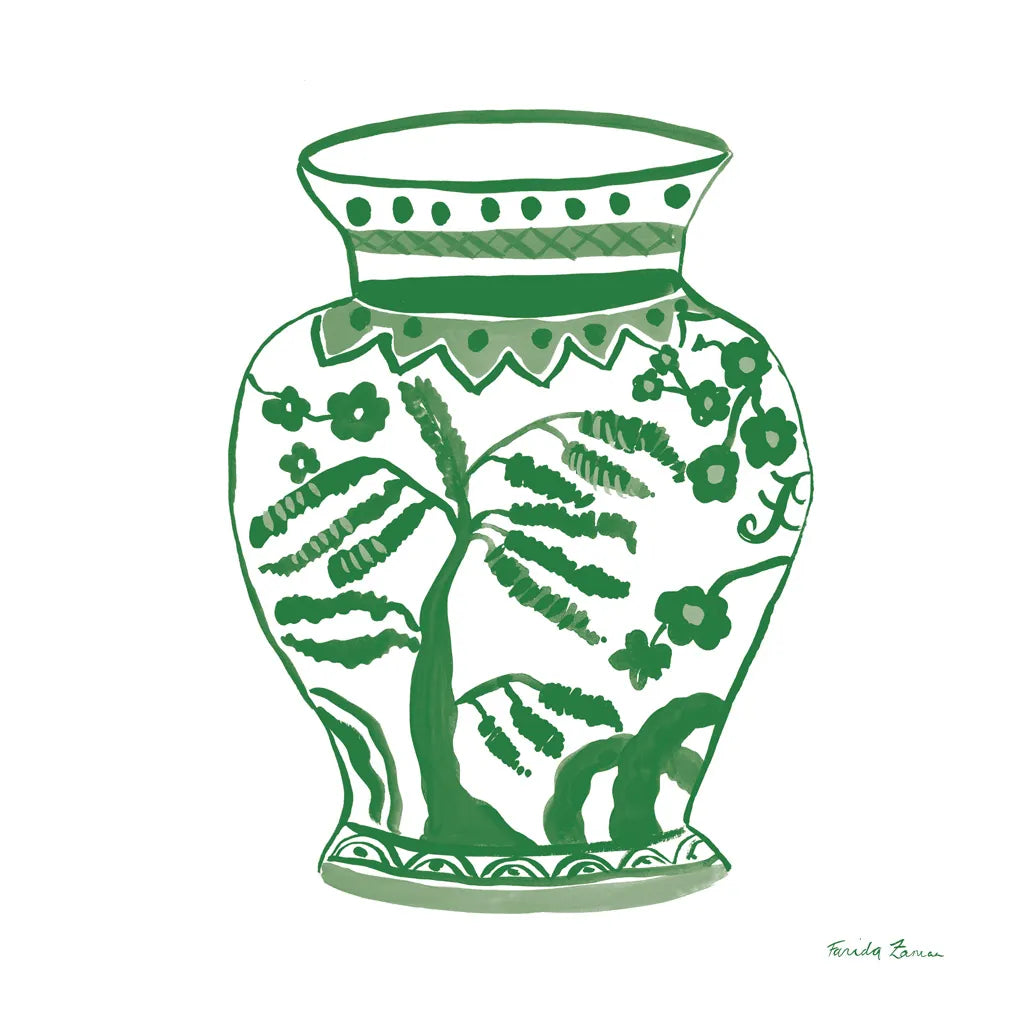 Chinoiserie IV Green by Farida Zaman. SKU 46157a. Archival Giclee Fine art print for wall decor.