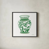 Chinoiserie IV Green by Farida Zaman. Shown in a sleek black glass frame for a contemporary gallery look. Available as an archival giclee rolled canvas, fine art paper, or poster print. SKU 46157a.