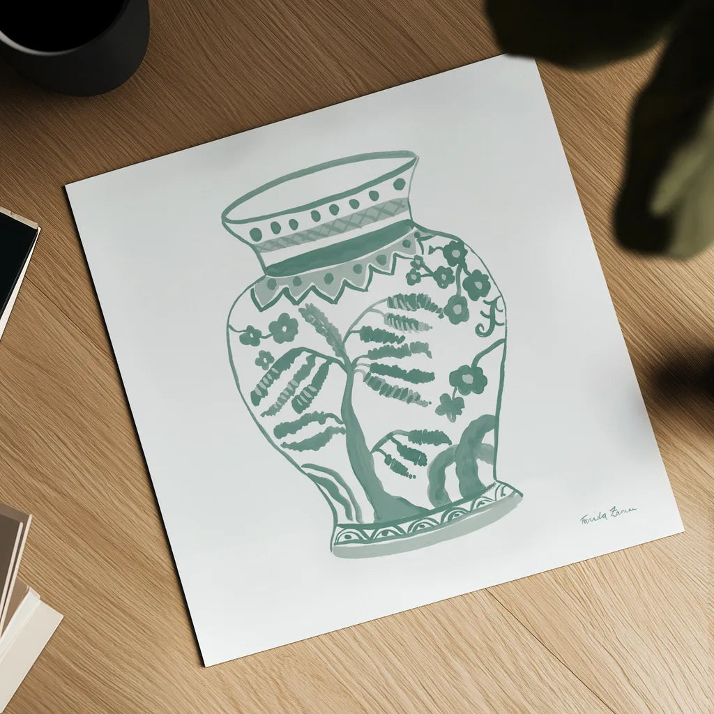 Chinoiserie IV Pastel by Farida Zaman. Shown as a detailed flat fine art print, highlighting archival giclee quality. Available as an archival giclee rolled canvas, fine art paper, or poster print. SKU 82373a.