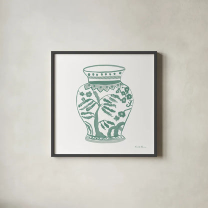 Chinoiserie IV Pastel by Farida Zaman. Shown in a sleek black glass frame for a contemporary gallery look. Available as an archival giclee rolled canvas, fine art paper, or poster print. SKU 82373a.