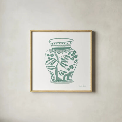 Chinoiserie IV Pastel by Farida Zaman. Shown in a natural wood glass frame for a timeless modern aesthetic. Available as an archival giclee rolled canvas, fine art paper, or poster print. SKU 82373a.