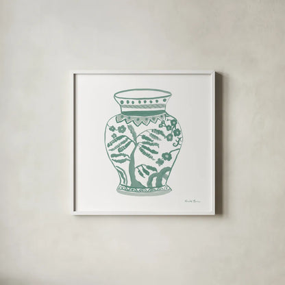 Chinoiserie IV Pastel by Farida Zaman. Shown in a crisp white glass frame for a clean and minimalist style. Available as an archival giclee rolled canvas, fine art paper, or poster print. SKU 82373a.