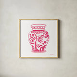 Chinoiserie IV Pink by Farida Zaman. Shown in a natural wood glass frame for a timeless modern aesthetic. Available as an archival giclee rolled canvas, fine art paper, or poster print. SKU 46156a.