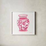 Chinoiserie IV Pink by Farida Zaman. Shown in a crisp white glass frame for a clean and minimalist style. Available as an archival giclee rolled canvas, fine art paper, or poster print. SKU 46156a.