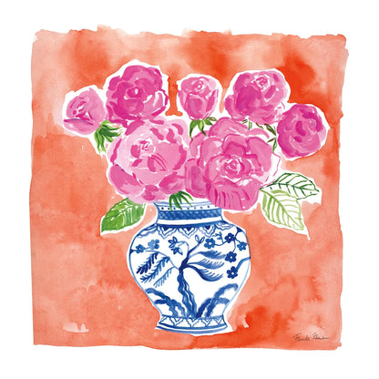 Chinoiserie Roses I by Farida Zaman. SKU 55700a. Archival Giclee Fine art print for wall decor.