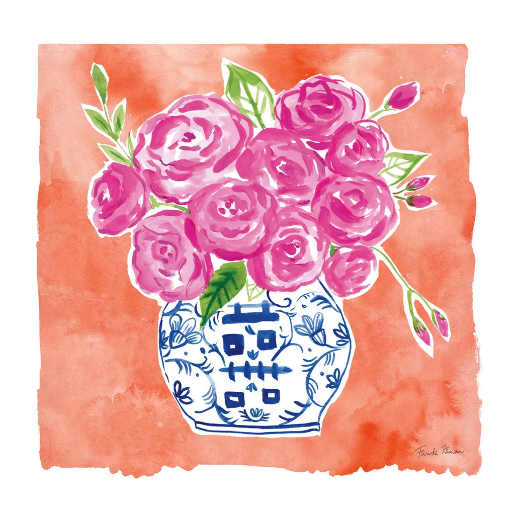 Chinoiserie Roses II by Farida Zaman. SKU 55701a. Archival Giclee Fine art print for wall decor.