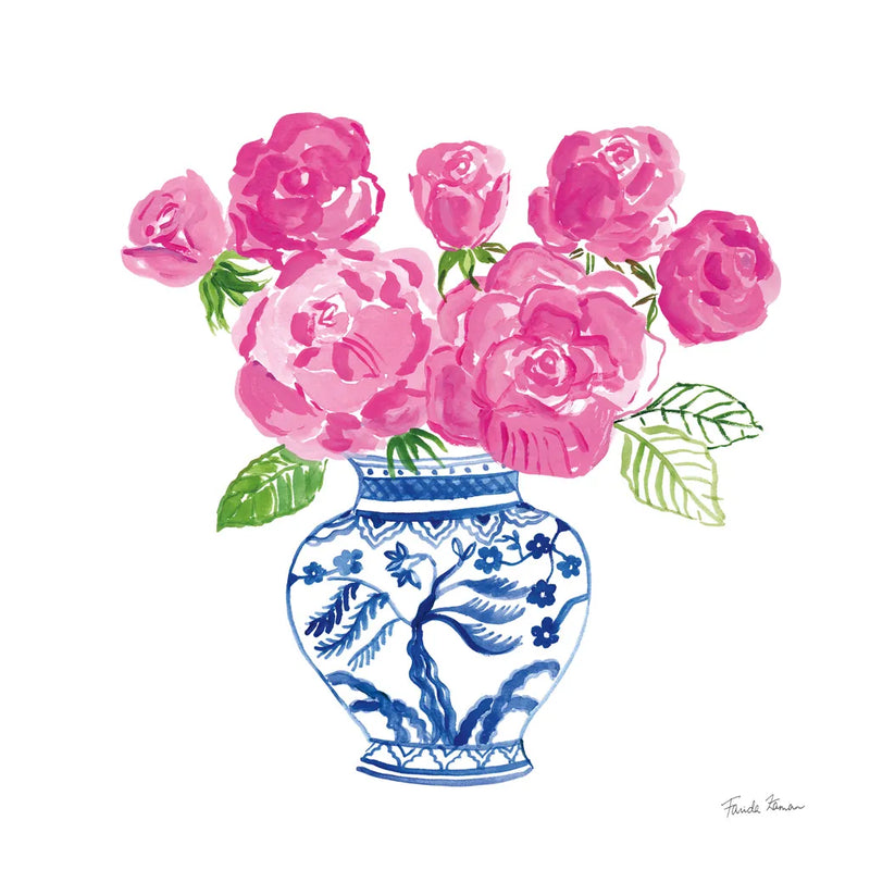 Chinoiserie Roses on White I by Farida Zaman. SKU 55702a. Archival Giclee Fine art print for wall decor.