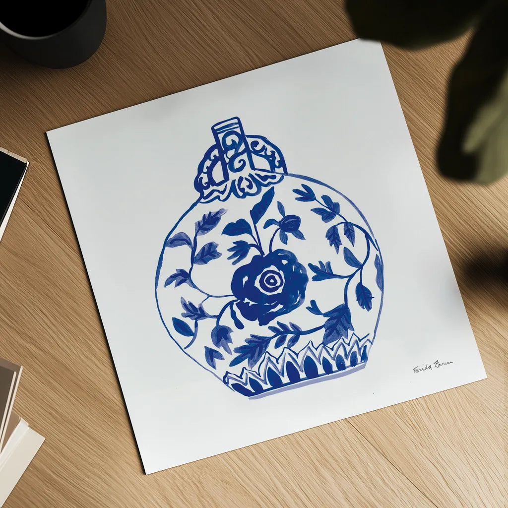 Chinoiserie V by Farida Zaman. Shown as a detailed flat fine art print, highlighting archival giclee quality. Available as an archival giclee rolled canvas, fine art paper, or poster print. SKU 44129a.