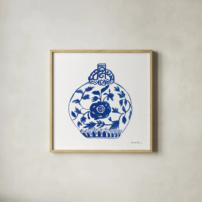 Chinoiserie V by Farida Zaman. Shown in a natural wood glass frame for a timeless modern aesthetic. Available as an archival giclee rolled canvas, fine art paper, or poster print. SKU 44129a.