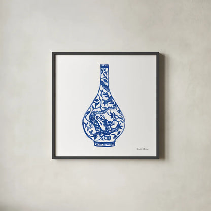 Chinoiserie VI by Farida Zaman. Shown in a sleek black glass frame for a contemporary gallery look. Available as an archival giclee rolled canvas, fine art paper, or poster print. SKU 44130a.