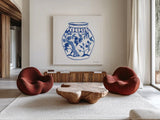 Chinoiserie VII by Farida Zaman. Shown as extra-large giant wall art in a modern living room. Available as an archival giclee rolled canvas, fine art paper, or poster print. SKU 44131a.