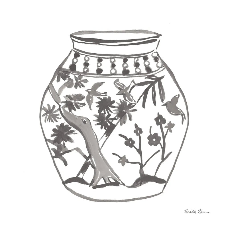 Chinoiserie VII Gray by Farida Zaman. SKU 45966a. Archival Giclee Fine art print for wall decor.