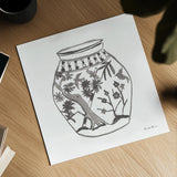 Chinoiserie VII Gray by Farida Zaman. Shown as a detailed flat fine art print, highlighting archival giclee quality. Available as an archival giclee rolled canvas, fine art paper, or poster print. SKU 45966a.