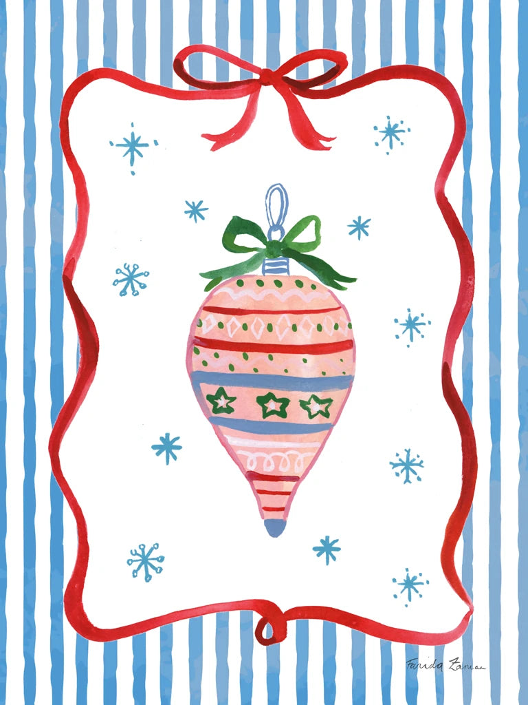 Christmas Bows I Blue Stripes by Farida Zaman