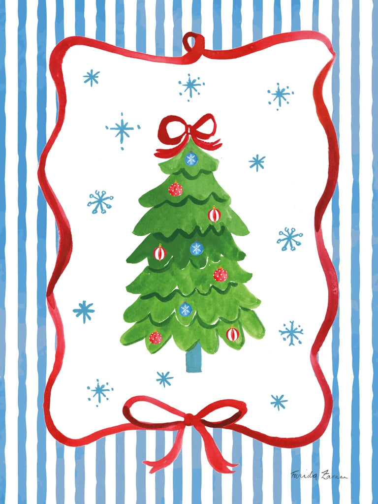 Christmas Bows II Blue Stripes by Farida Zaman