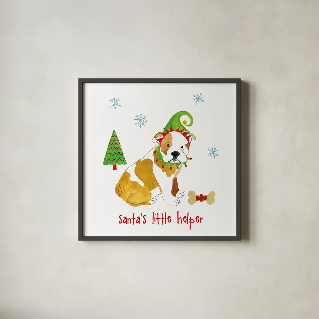 Christmas Critters I by Farida Zaman. Shown in a sleek black glass frame for a contemporary gallery look. Available as an archival giclee rolled canvas, fine art paper, or poster print. SKU 45841a.