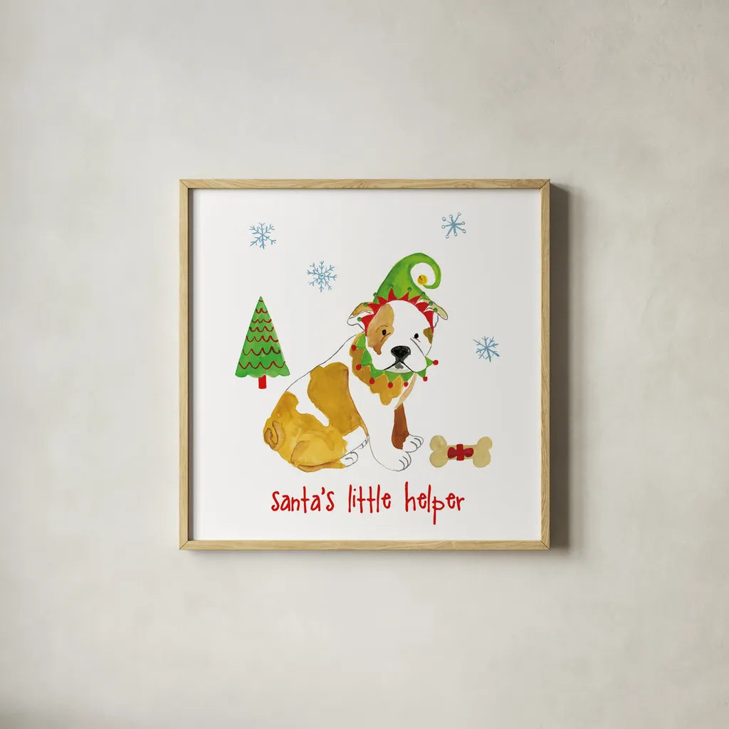 Christmas Critters I by Farida Zaman. Shown in a natural wood glass frame for a timeless modern aesthetic. Available as an archival giclee rolled canvas, fine art paper, or poster print. SKU 45841a.