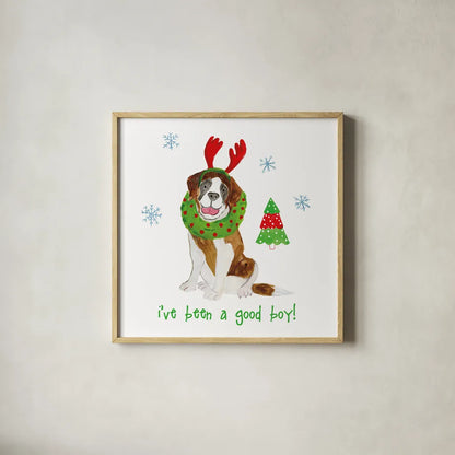 Christmas Critters II by Farida Zaman. Shown in a natural wood glass frame for a timeless modern aesthetic. Available as an archival giclee rolled canvas, fine art paper, or poster print. SKU 45842a.