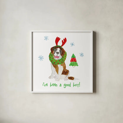 Christmas Critters II by Farida Zaman. Shown in a crisp white glass frame for a clean and minimalist style. Available as an archival giclee rolled canvas, fine art paper, or poster print. SKU 45842a.