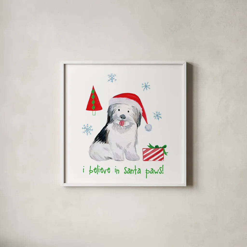 Christmas Critters III by Farida Zaman. Shown in a crisp white glass frame for a clean and minimalist style. Available as an archival giclee rolled canvas, fine art paper, or poster print. SKU 45843a.