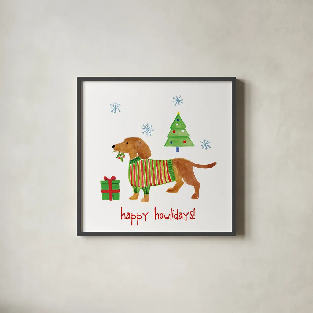Christmas Critters IV by Farida Zaman. Shown in a sleek black glass frame for a contemporary gallery look. Available as an archival giclee rolled canvas, fine art paper, or poster print. SKU 45844a.
