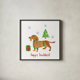 Christmas Critters IV by Farida Zaman. Shown in a sleek black glass frame for a contemporary gallery look. Available as an archival giclee rolled canvas, fine art paper, or poster print. SKU 45844a.
