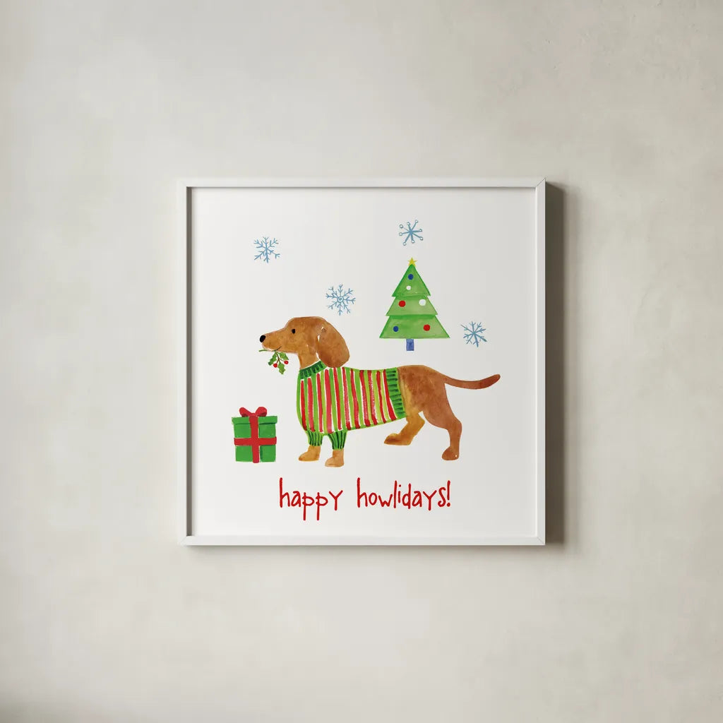 Christmas Critters IV by Farida Zaman. Shown in a crisp white glass frame for a clean and minimalist style. Available as an archival giclee rolled canvas, fine art paper, or poster print. SKU 45844a.