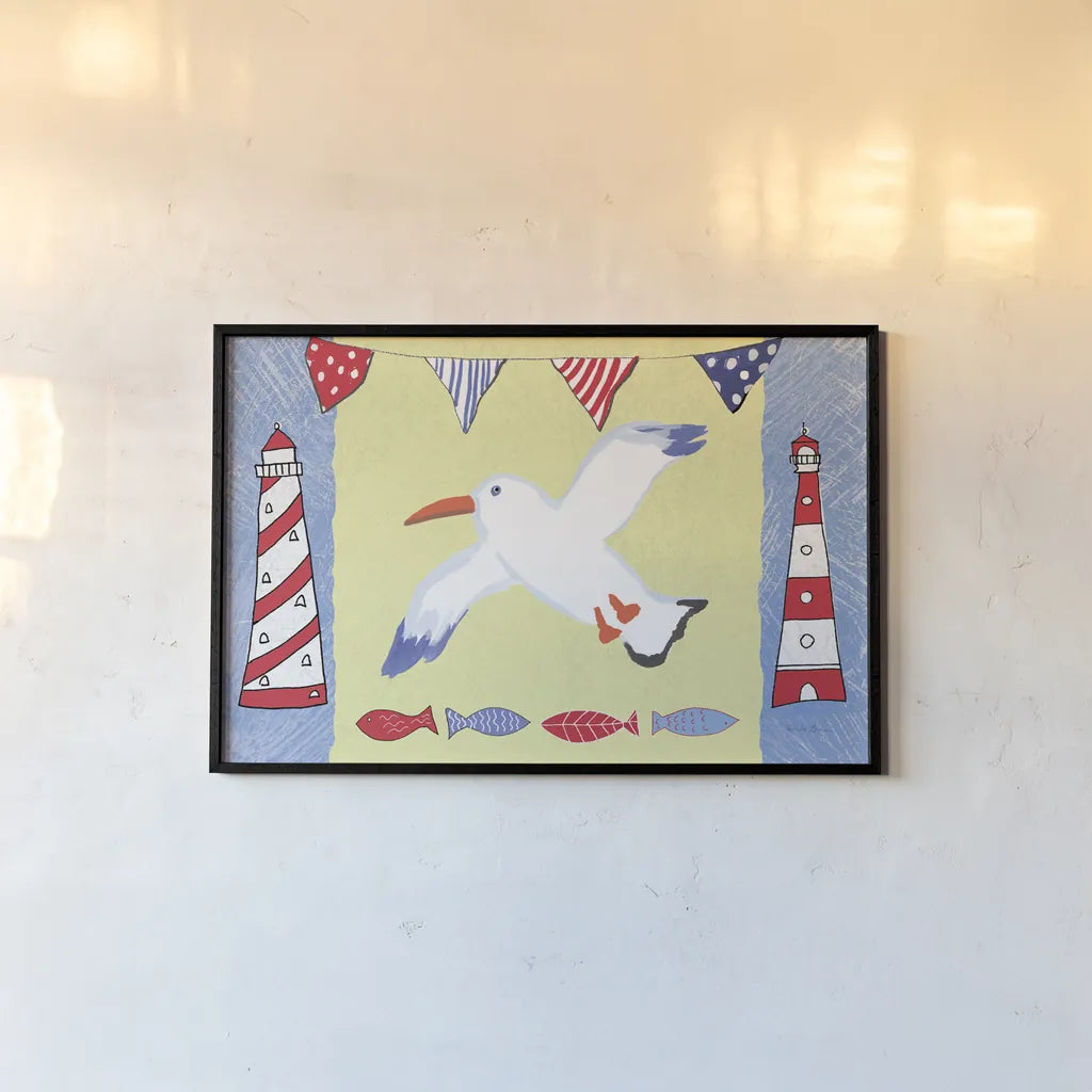 Coastal Bird III by Farida Zaman. shown as a paper print in a black flame. Available as a archival giclee rolled canvas, fine art paper, or poster print. SKU 33106i.