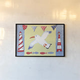 Coastal Bird III by Farida Zaman. shown as a paper print in a black flame. Available as a archival giclee rolled canvas, fine art paper, or poster print. SKU 33106i.