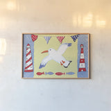 Coastal Bird III by Farida Zaman. shown as a paper print in a natural frame. Available as a archival giclee rolled canvas, fine art paper, or poster print. SKU 33106i.