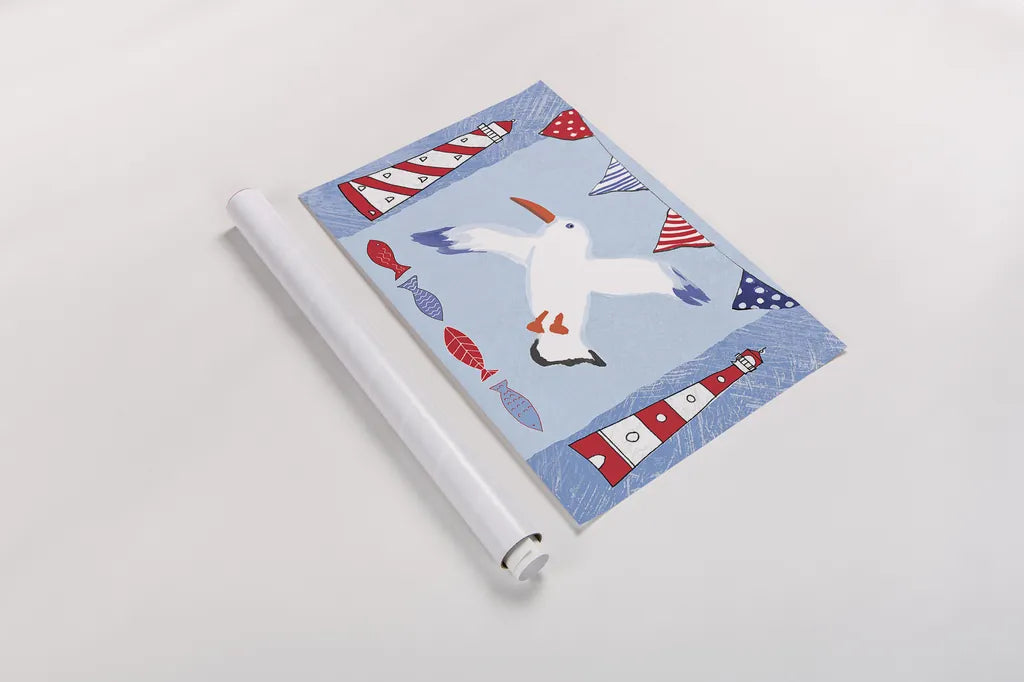 Coastal Bird III Blue by Farida Zaman. shown as a rolled paper print. Available as archival giclee rolled canvas, fine art paper, or poster print. SKU 34516i.