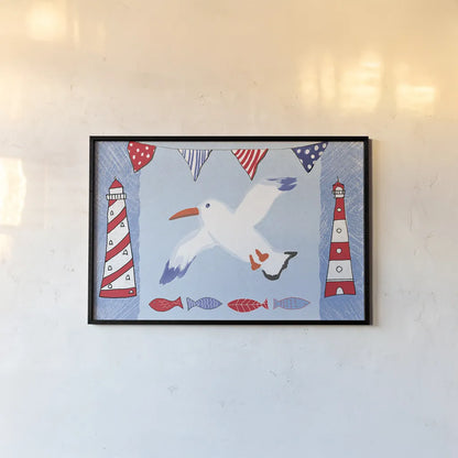 Coastal Bird III Blue by Farida Zaman. shown as a paper print in a black flame. Available as a archival giclee rolled canvas, fine art paper, or poster print. SKU 34516i.