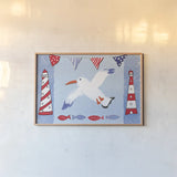 Coastal Bird III Blue by Farida Zaman. shown as a paper print in a natural frame. Available as a archival giclee rolled canvas, fine art paper, or poster print. SKU 34516i.