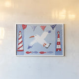 Coastal Bird III Blue by Farida Zaman. shown as a paper print in a white frame. Available as a archival giclee rolled canvas, fine art paper, or poster print. SKU 34516i.