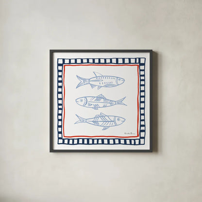 Coastal Critters I by Farida Zaman. Shown in a sleek black glass frame for a contemporary gallery look. Available as an archival giclee rolled canvas, fine art paper, or poster print. SKU 102662a.