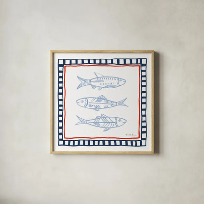 Coastal Critters I by Farida Zaman. Shown in a natural wood glass frame for a timeless modern aesthetic. Available as an archival giclee rolled canvas, fine art paper, or poster print. SKU 102662a.