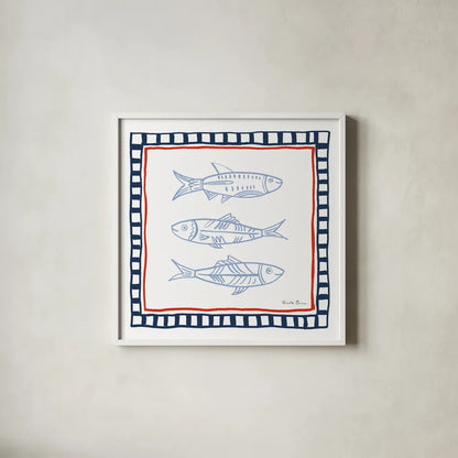 Coastal Critters I by Farida Zaman. Shown in a crisp white glass frame for a clean and minimalist style. Available as an archival giclee rolled canvas, fine art paper, or poster print. SKU 102662a.