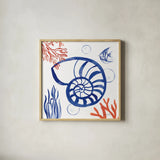 Coastal Jewels I by Farida Zaman. Shown in a natural wood glass frame for a timeless modern aesthetic. Available as an archival giclee rolled canvas, fine art paper, or poster print. SKU 35779a.