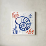Coastal Jewels I by Farida Zaman. Shown in a crisp white glass frame for a clean and minimalist style. Available as an archival giclee rolled canvas, fine art paper, or poster print. SKU 35779a.