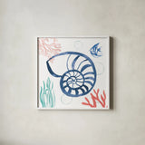Coastal Jewels I Coral Cove by Farida Zaman. Shown in a crisp white glass frame for a clean and minimalist style. Available as an archival giclee rolled canvas, fine art paper, or poster print. SKU 55923a.
