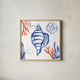 Coastal Jewels II by Farida Zaman. Shown in a natural wood glass frame for a timeless modern aesthetic. Available as an archival giclee rolled canvas, fine art paper, or poster print. SKU 35780a.