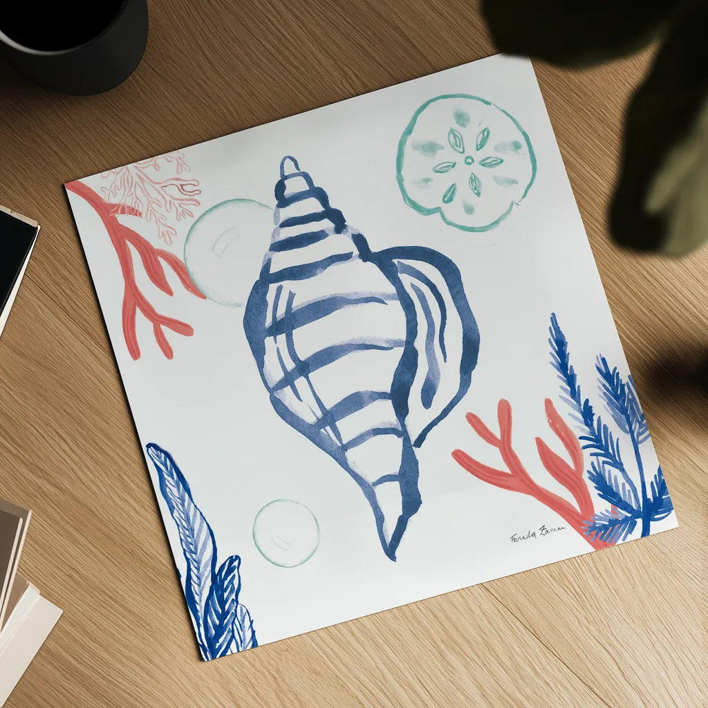 Coastal Jewels II Coral Cove by Farida Zaman. Shown as a detailed flat fine art print, highlighting archival giclee quality. Available as an archival giclee rolled canvas, fine art paper, or poster print. SKU 55924a.