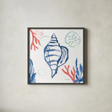 Coastal Jewels II Coral Cove by Farida Zaman. Shown in a sleek black glass frame for a contemporary gallery look. Available as an archival giclee rolled canvas, fine art paper, or poster print. SKU 55924a.