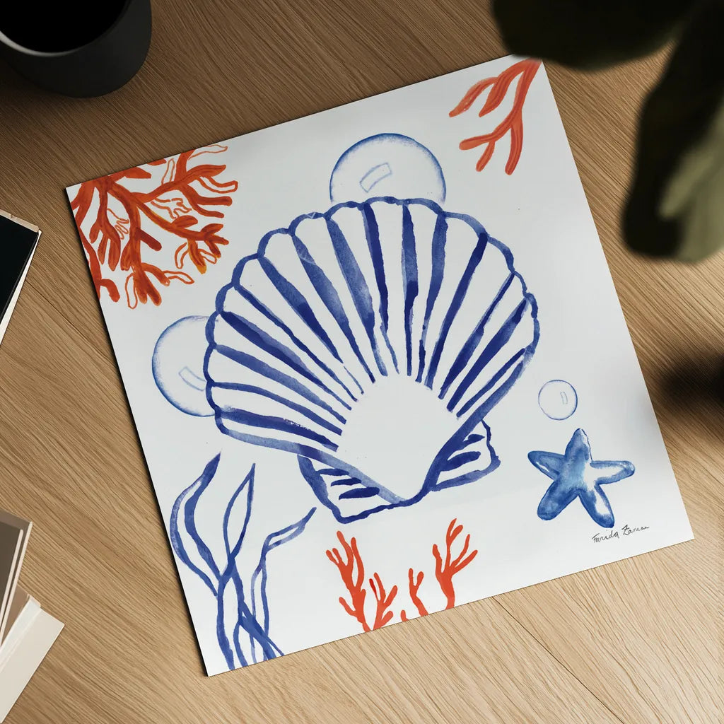 Coastal Jewels III by Farida Zaman. Shown as a detailed flat fine art print, highlighting archival giclee quality. Available as an archival giclee rolled canvas, fine art paper, or poster print. SKU 35781a.