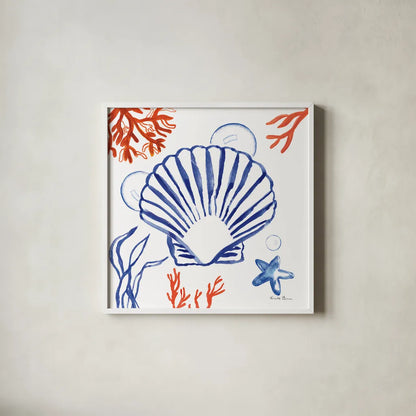 Coastal Jewels III by Farida Zaman. Shown in a crisp white glass frame for a clean and minimalist style. Available as an archival giclee rolled canvas, fine art paper, or poster print. SKU 35781a.