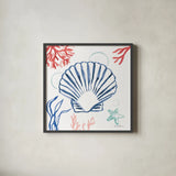 Coastal Jewels III Coral Cove by Farida Zaman. Shown in a sleek black glass frame for a contemporary gallery look. Available as an archival giclee rolled canvas, fine art paper, or poster print. SKU 55925a.